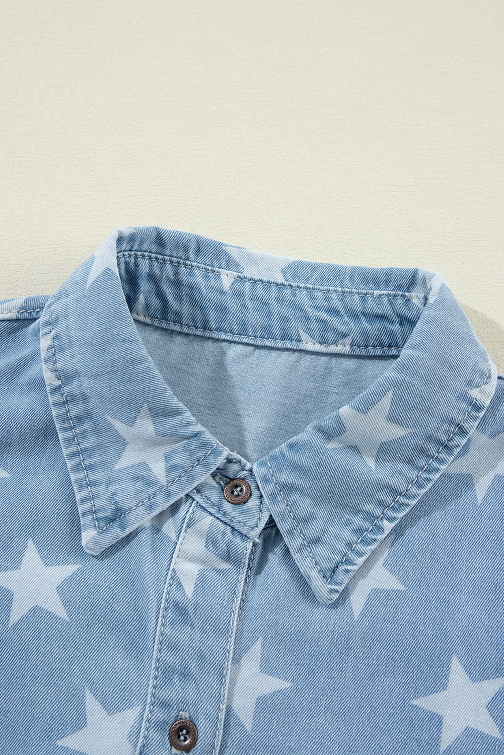 Outfit Flow - Raw Hem Star Collared Neck Denim Top