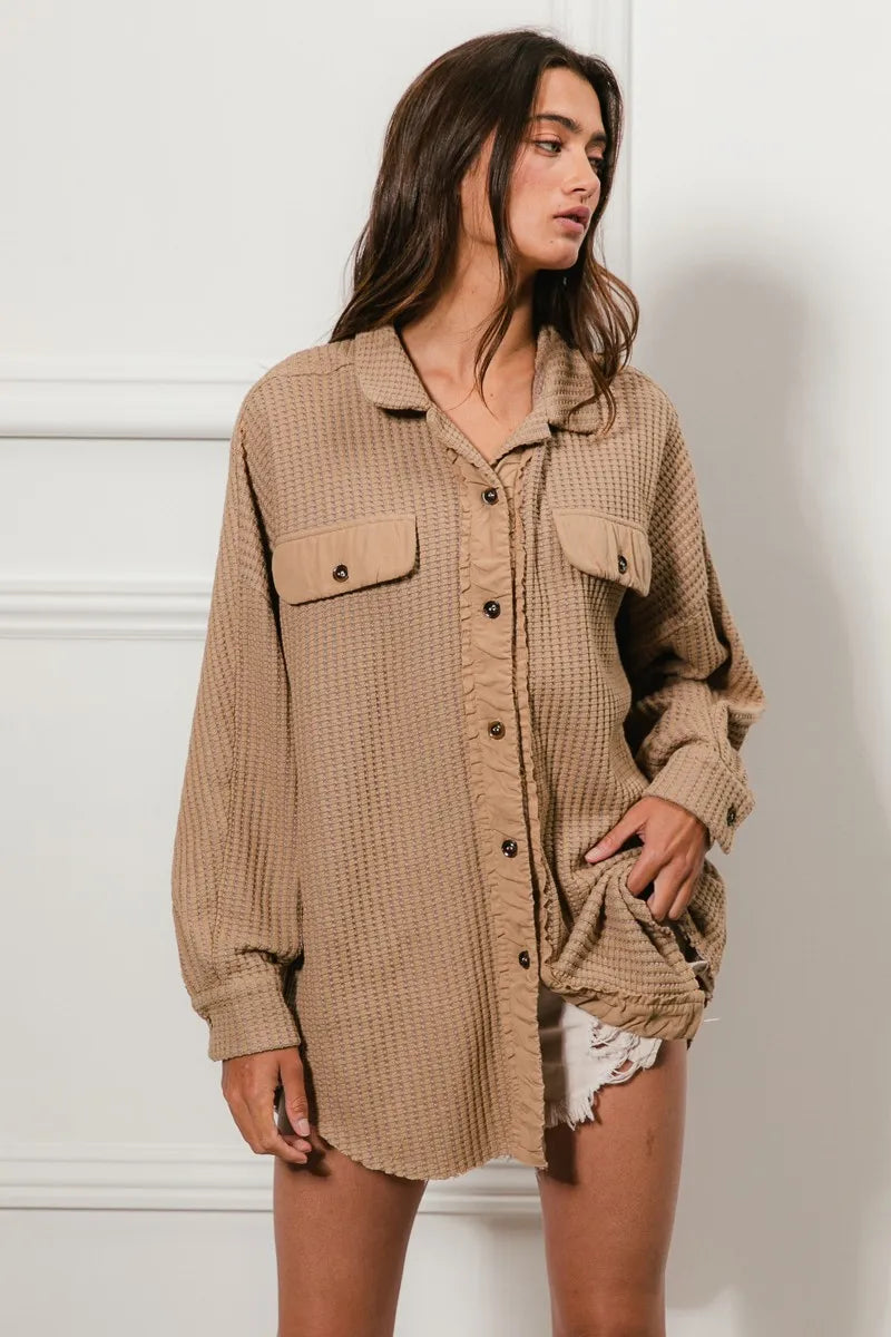 BiBi Heavy Waffle Oversized Shacket OutfitFlow