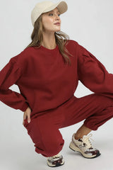 Umgee Round Neck Sweatshirt with Pleated Detail OutfitFlow