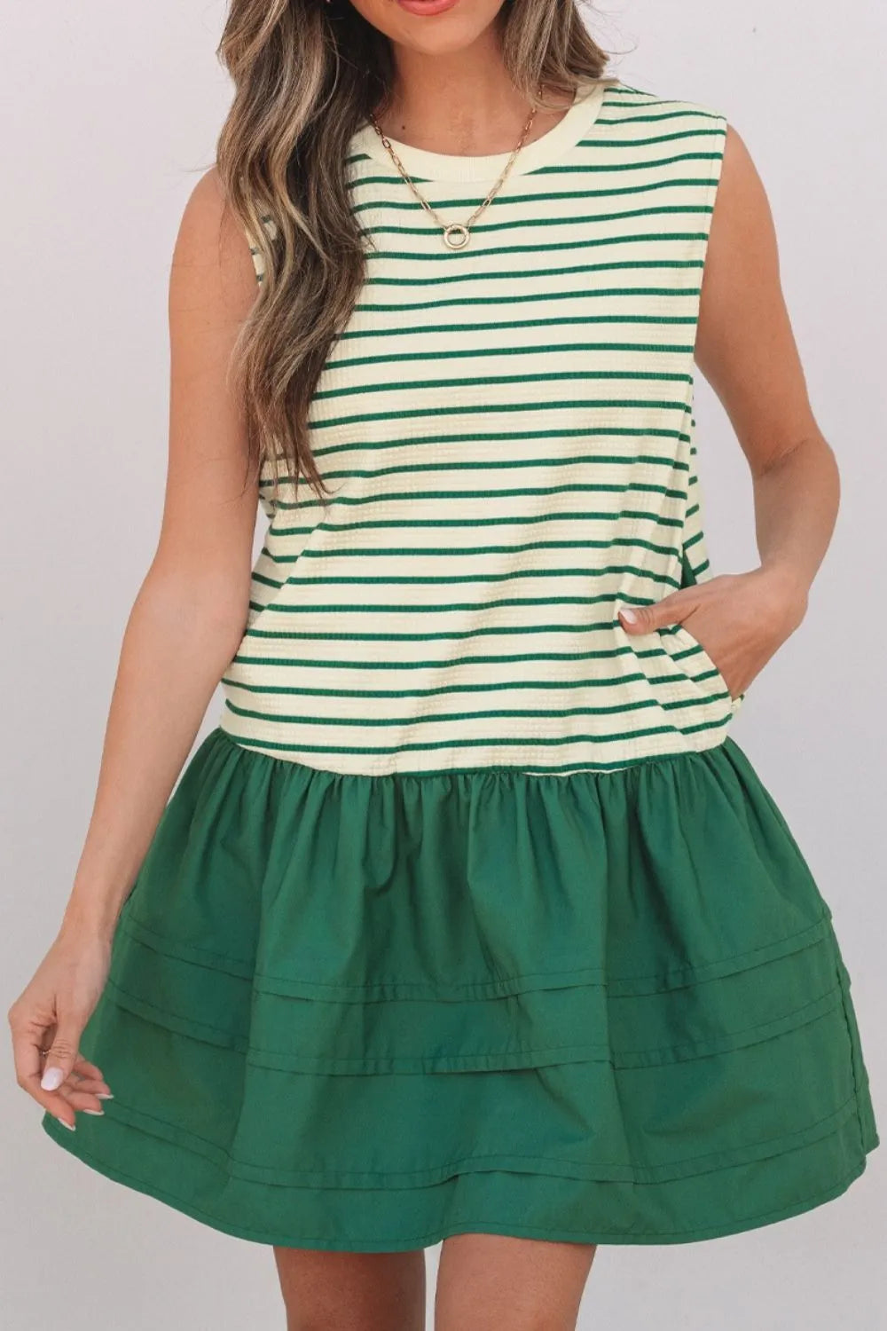 Stripe Woven Sleeveless Mini Dress OutfitFlow