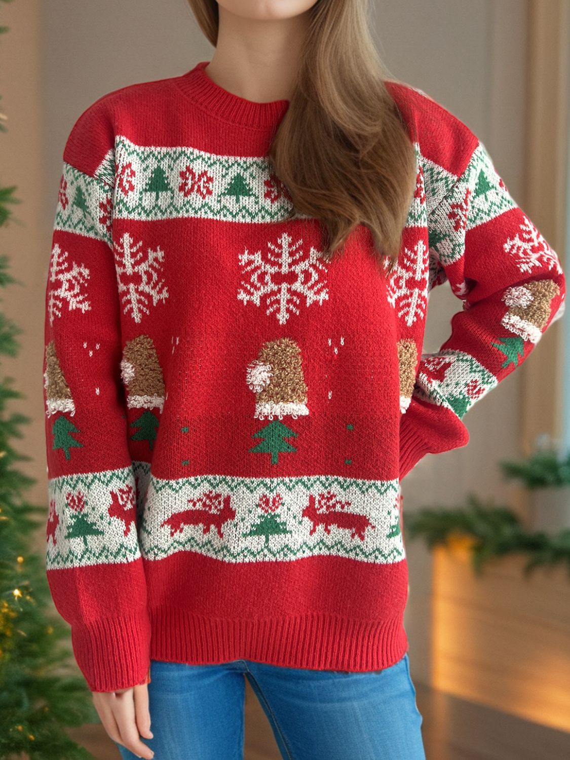 Outfit Flow - Christmas Element Round Neck Long Sleeve Sweater