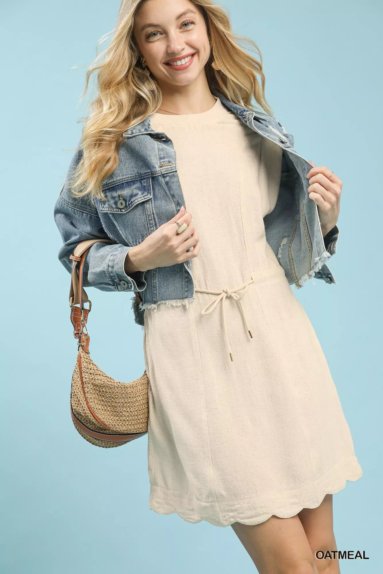 Umgee Linen Blend Scallop Hem Mini Dress OutfitFlow