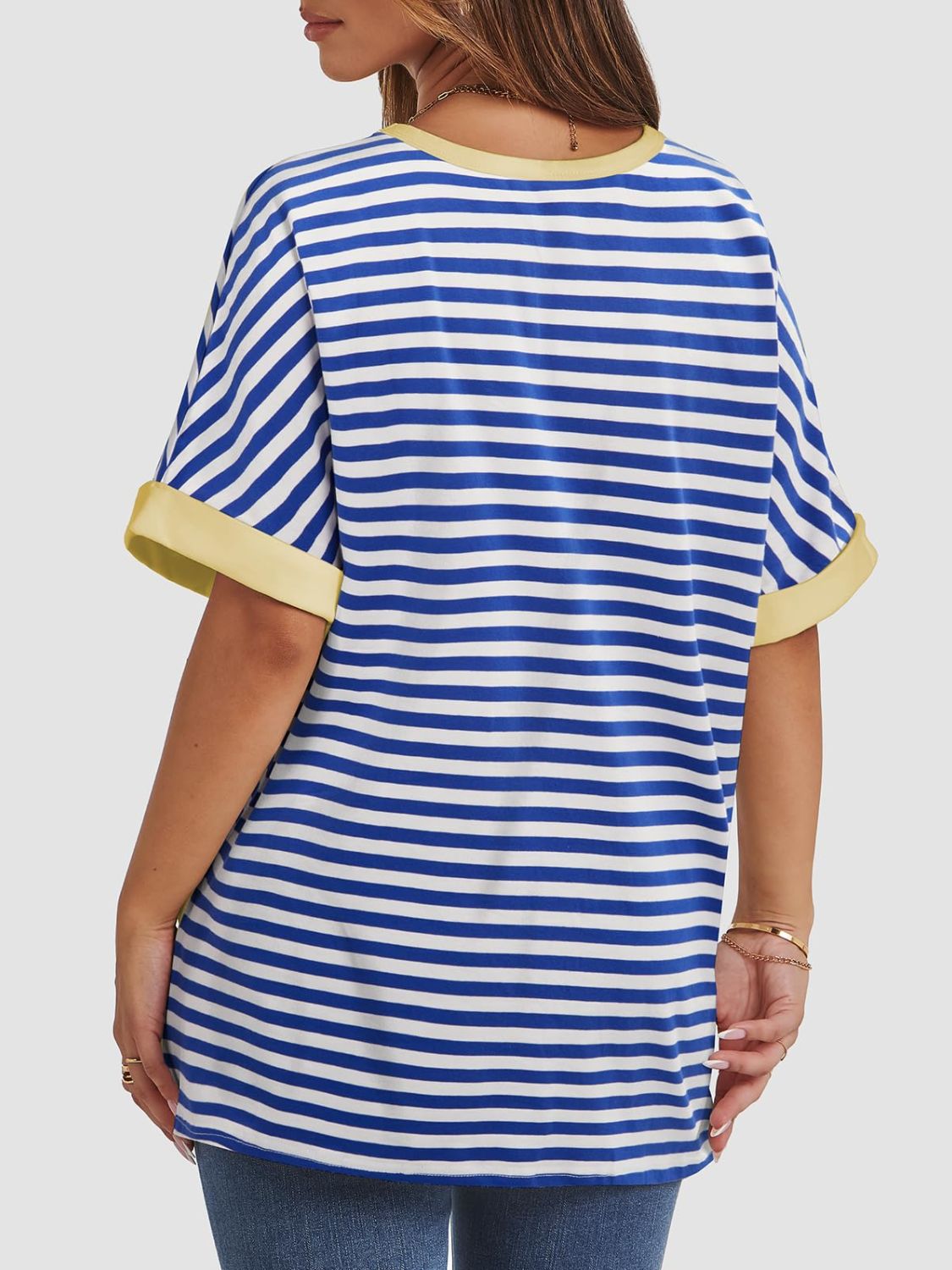 Contrast Striped Round Neck Half Sleeve T-Shirt