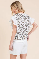Lime 'N' Chili Ribbed Leopard Print Ruffle Detail Sleeveless Top OutfitFlow
