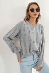 Round Neck Long Sleeve Sweater Dark Gray OutfitFlow