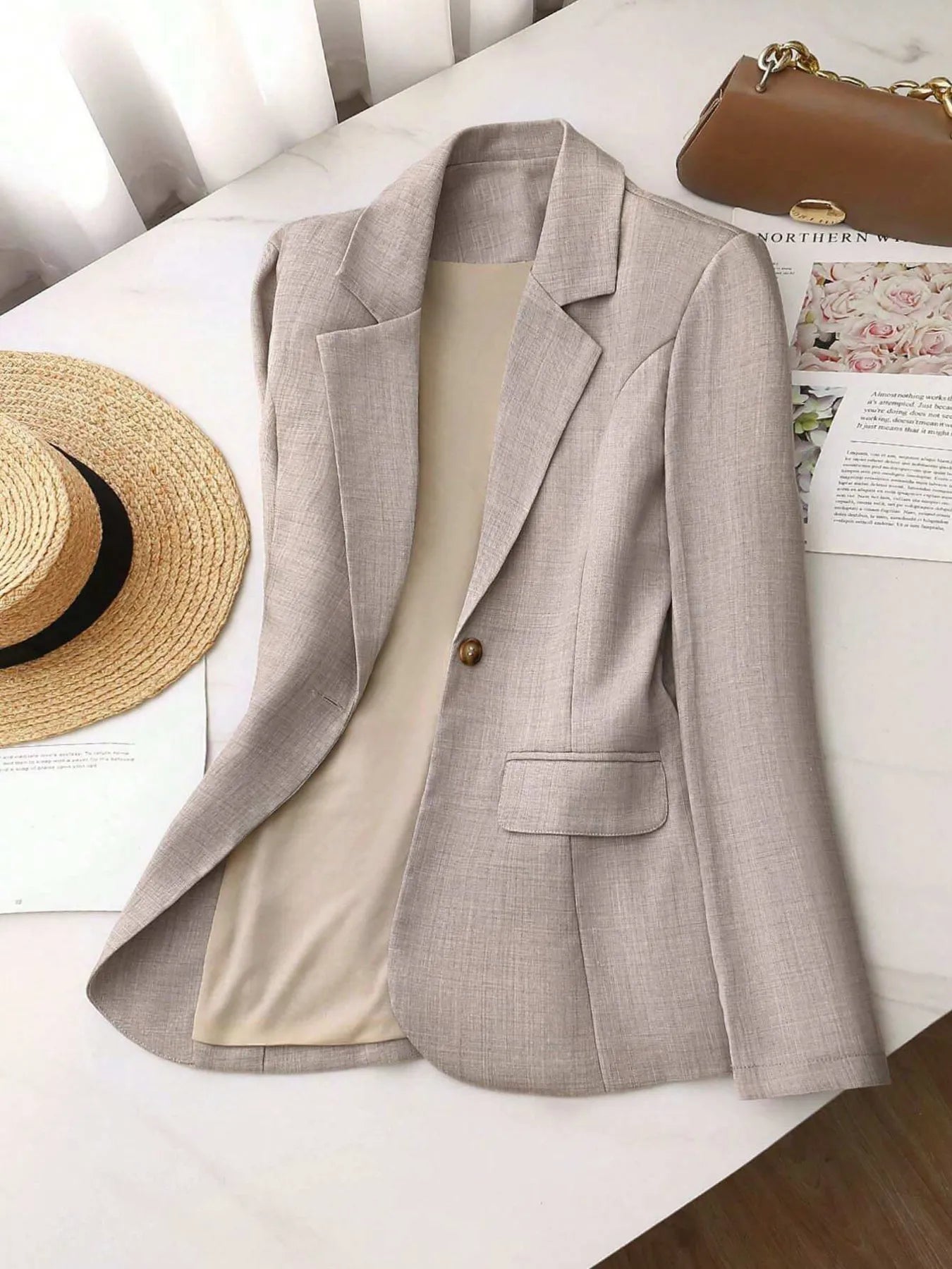 One Button Lapel Collar Blazer OutfitFlow
