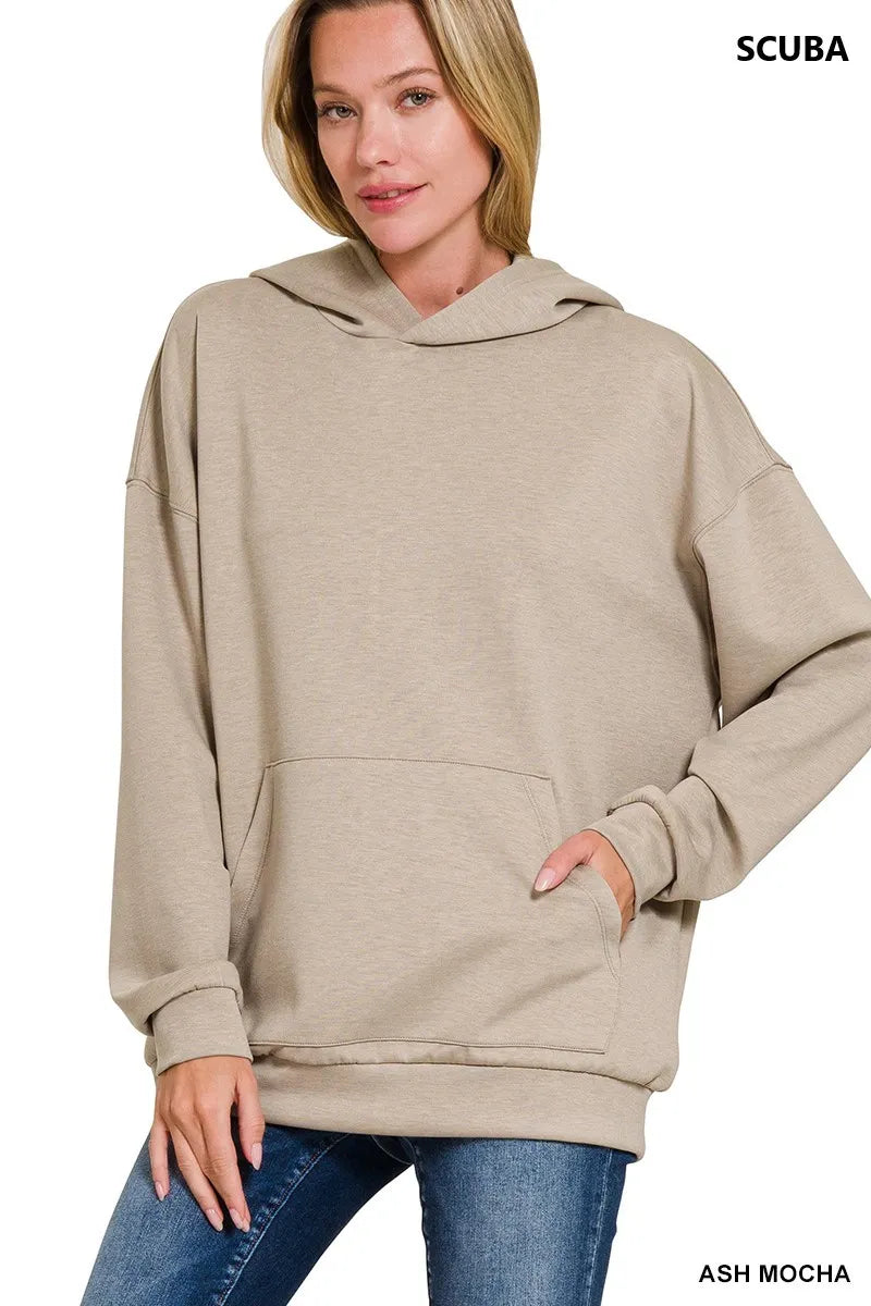 Zenana Oversized Scuba Hoodie with Kangaroo Pocket OutfitFlow