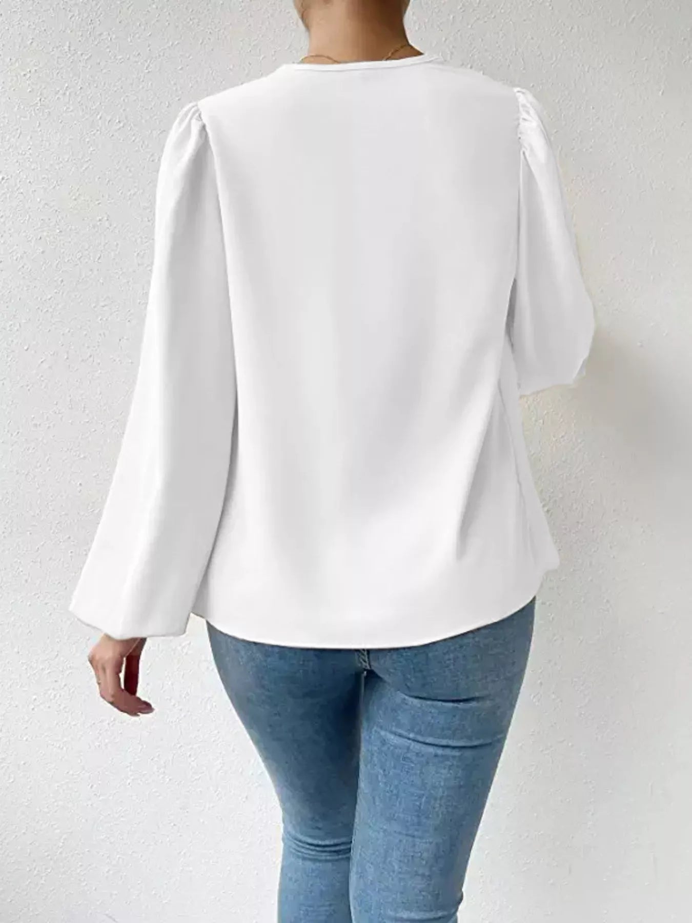 Full Size Cowl Neck Balloon Sleeve Blouse Plus Size OutfitFlow