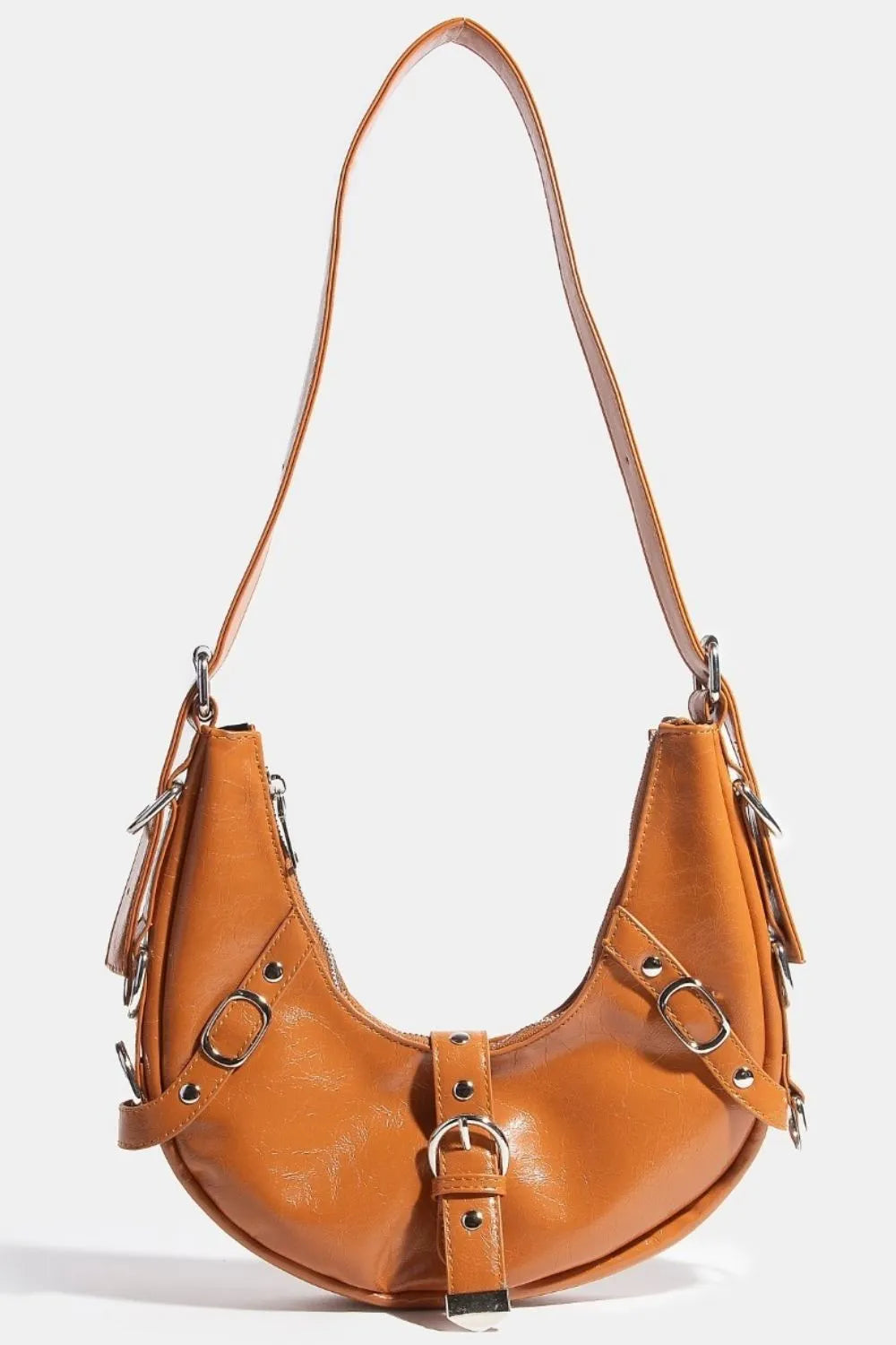 Fame Multi Belt Strap Accent Shoulder Bag BR One Size OutfitFlow