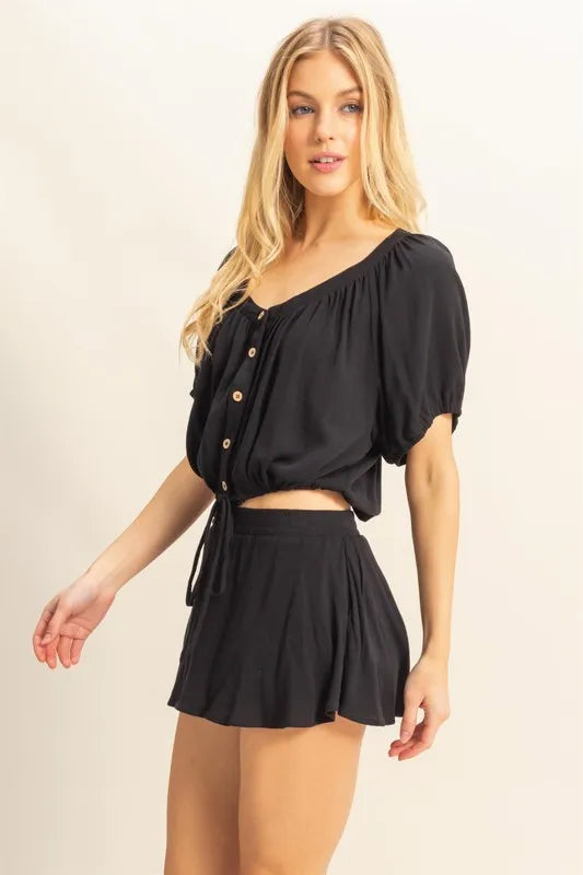 HYFVE Drawstring Hem Short Sleeve Top and Skort Set OutfitFlow