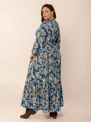 Plus Size Boho Floral Print Long Sleeve Maxi Dress OutfitFlow