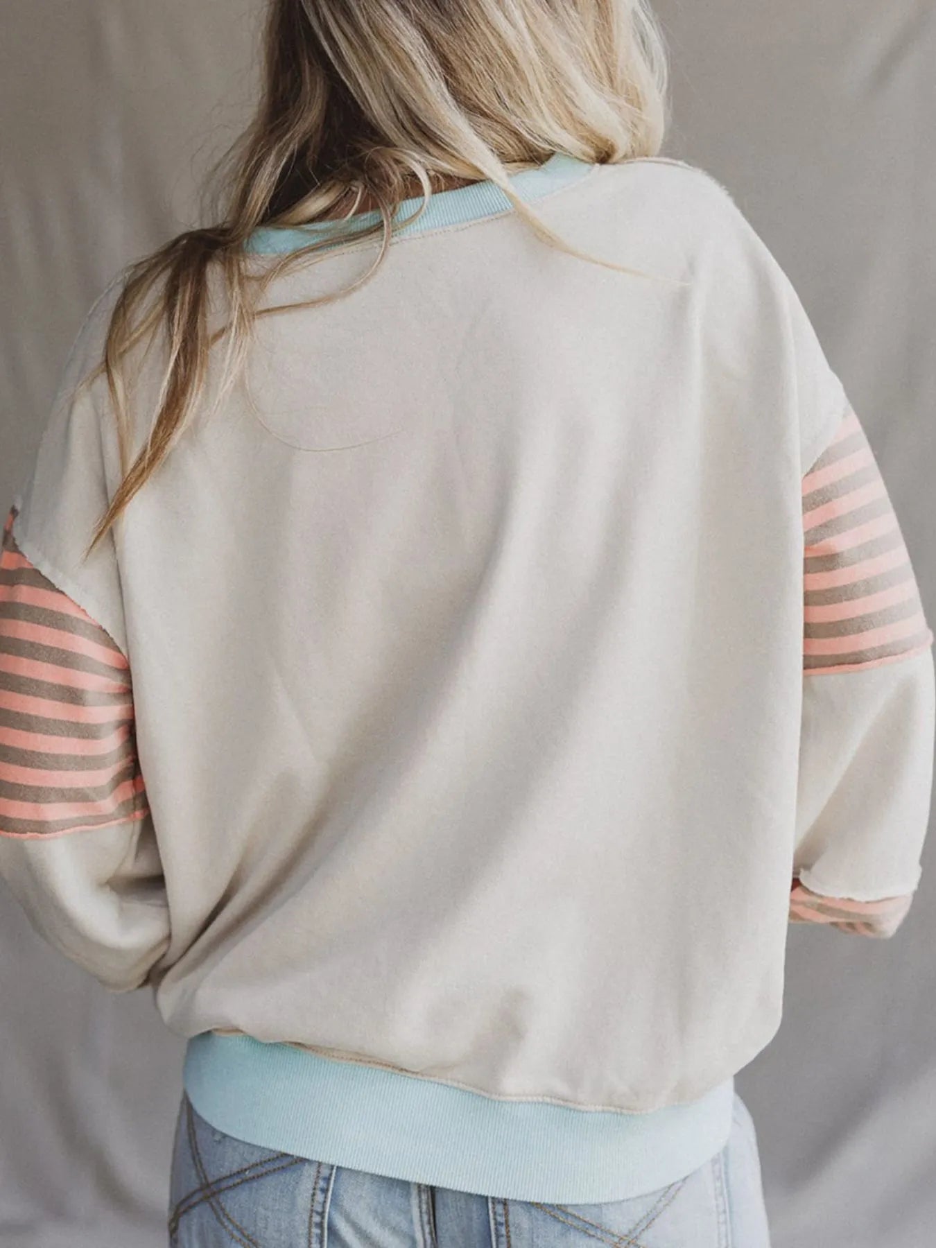 Striped Colorblock Patchwork Drop Shoulder Sweatshirt Trendsi
