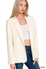 Zenana Woven Long Sleeve Blazer With Lining OutfitFlow