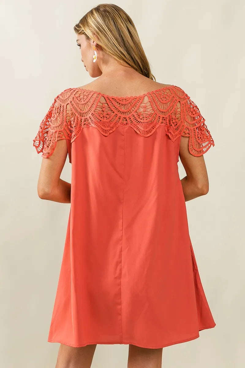 BiBi Crochet Lace Yoke Detailed Wrinkled Dress OutfitFlow