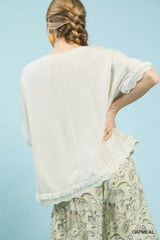 Umgee Linen Frayed Hem Scallop Edge Top Trendsi