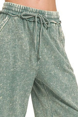 Zenana Washed French Terry Palazzo With Pockets OutfitFlow