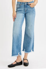 RISEN Full Size Mid Rise Crop Wide Leg Jeans Plus Size LIGHT OutfitFlow