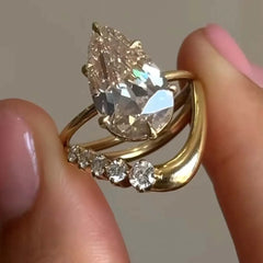 1.5 Carat Moissanite Teardrop Ring 2pcs Set OutfitFlow
