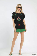 Umgee Linen Blend Embroidered Frayed Hem Top OutfitFlow