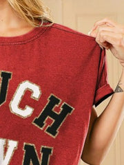 BiBi Touchdown Letter Loose Fit Vintage Washed Top OutfitFlow