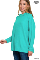 Zenana Hooded Brushed Melange Hacci Sweater OutfitFlow