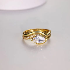 1 Carat Moissanite 925 Sterling Silver 2pcs Ring Set Gold OutfitFlow