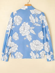 Floral Print Button Up Pleated Detail Puff Sleeve Shirt OutfitFlow