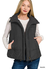 Zenana High Neck Zip-Up Vest Coat OutfitFlow