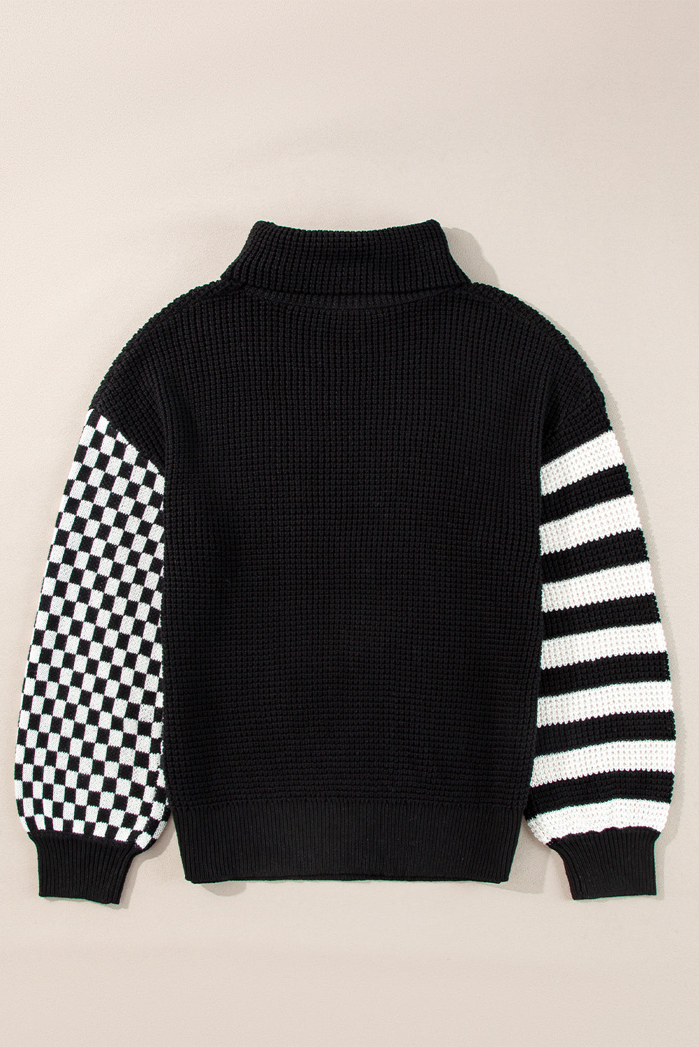 Outfit Flow - Striped & Checkered Turtleneck Dropped Shoulder Sweater