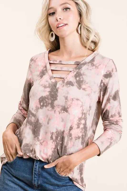Tie Dye French Terry V-neck Top OutfitFlow