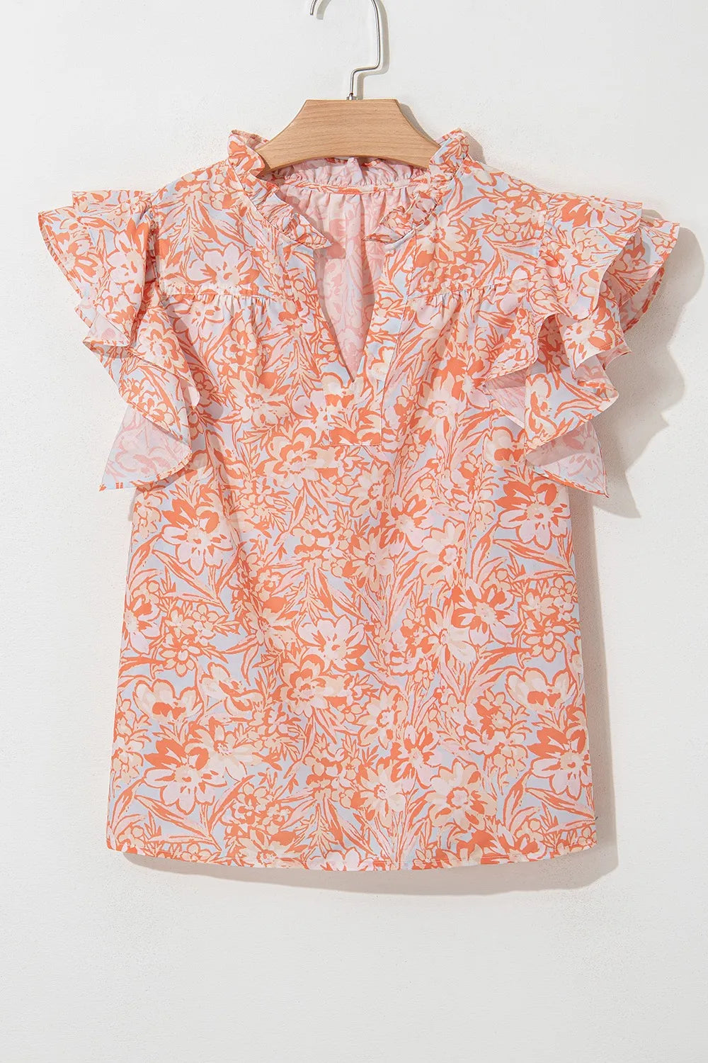 Floral Ruffle Sleeve Split Neck Blouse OutfitFlow