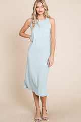 BOMBOM Ribbed Knit Sleeveless Midi Dress Mint OutfitFlow