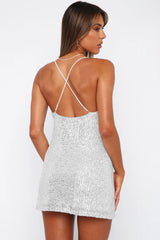 Cowl Neck Contrast Sequin Sleeveless Mini Dress OutfitFlow
