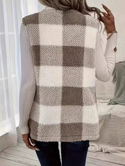 Plaid Open Front Vest Coat Trendsi