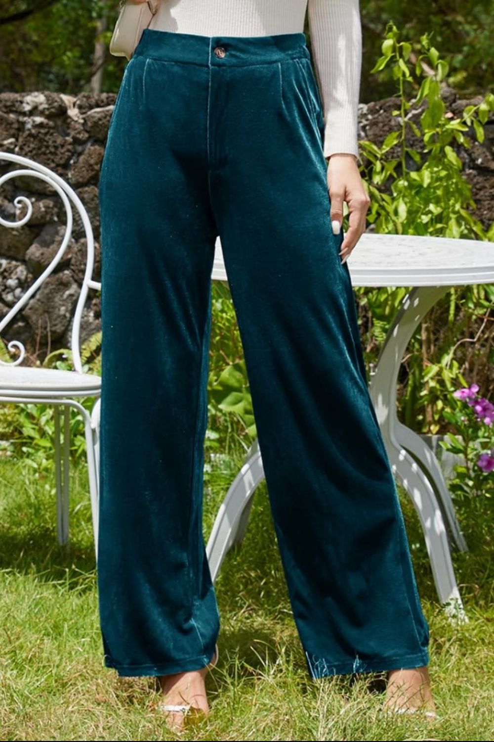 Outfit Flow - Velvet Wide Leg Pants with Pockets