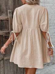 V-Neck Tie-Front Mini Dress with Puff Sleeves OutfitFlow