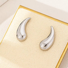 Curved Teardrop Stud Earrings Silver One Size OutfitFlow