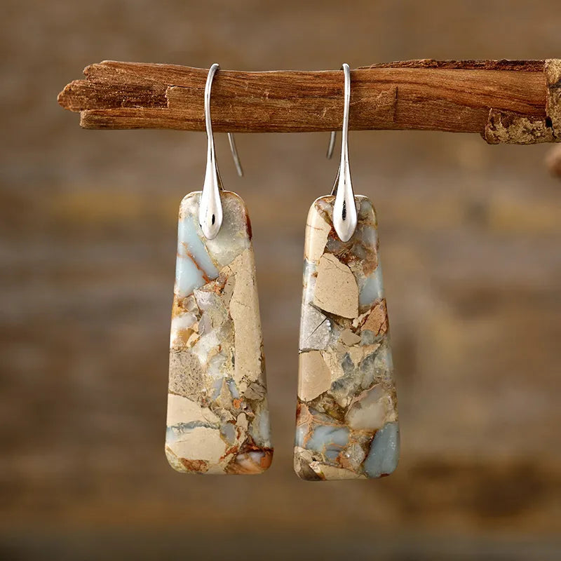 Copper Natural Stone Earrings Yellow Silver One Size OutfitFlow