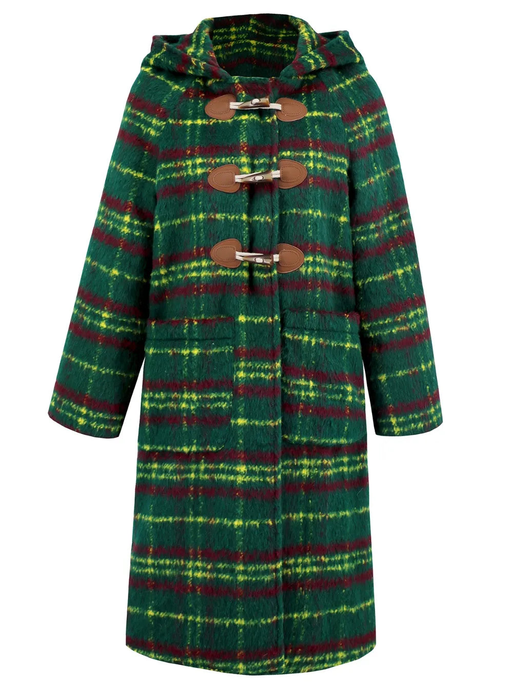 Plaid Long Sleeve Hooded Coat with Pockets OutfitFlow