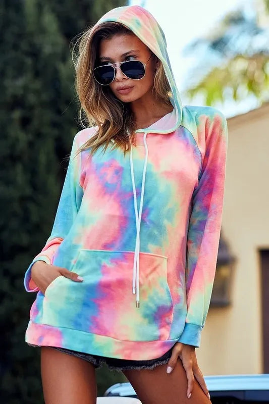 BiBi Tie Dye French Terry Hoodie with Kangaroo Pocket Trendsi