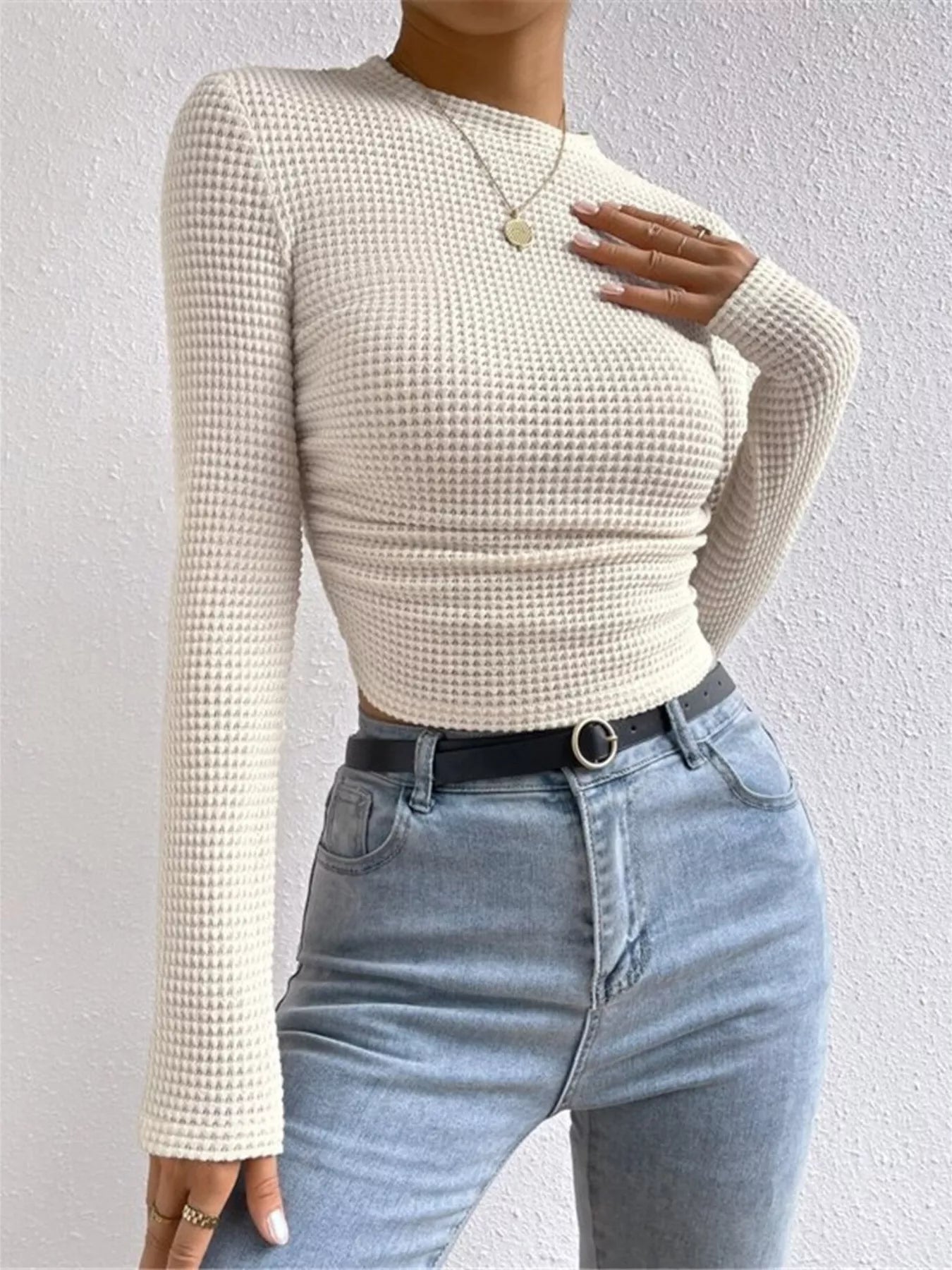 Waffle Knit Long Sleeve T-Shirt OutfitFlow