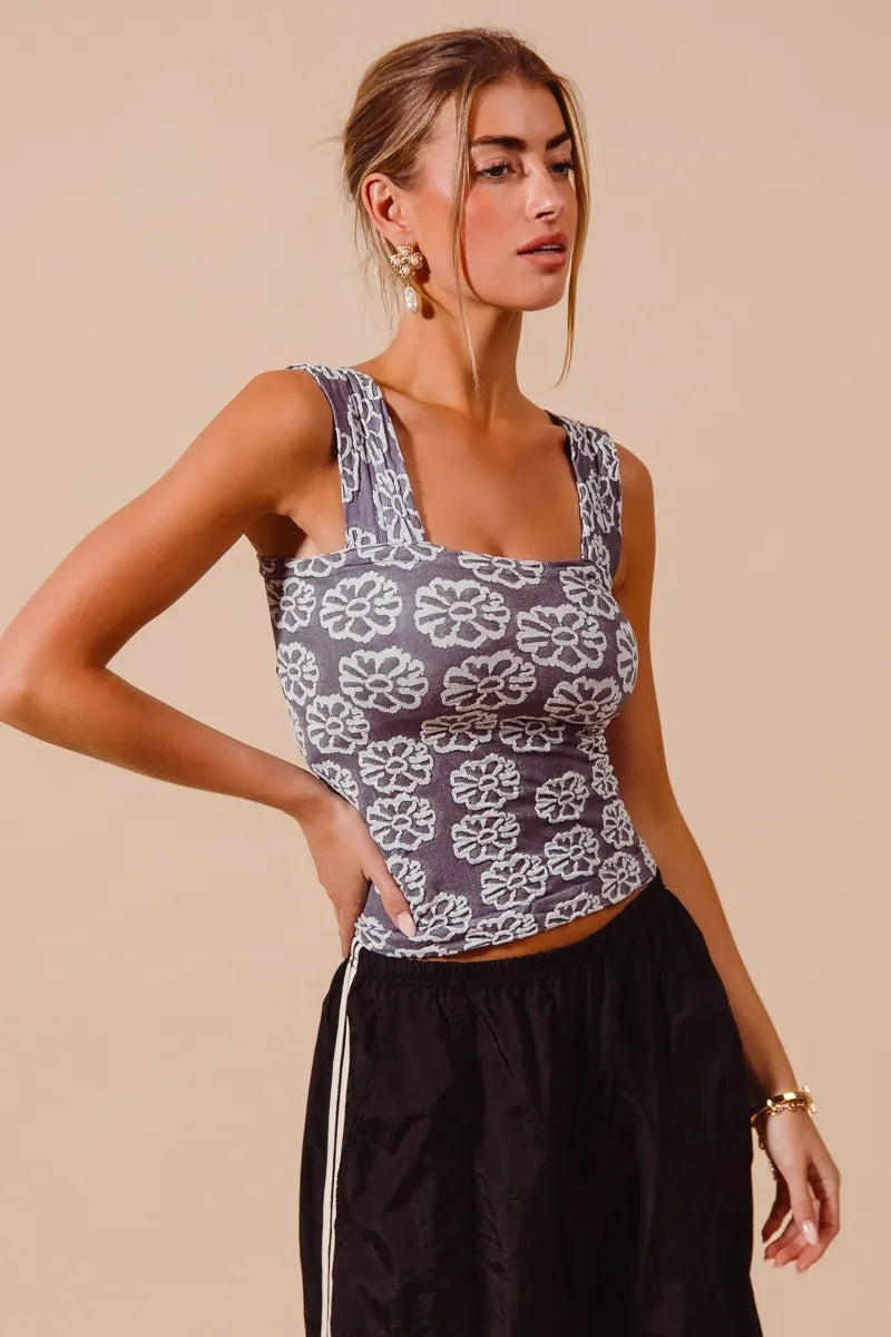 SO ME Two Tone Floral Seamless Tank Top OutfitFlow