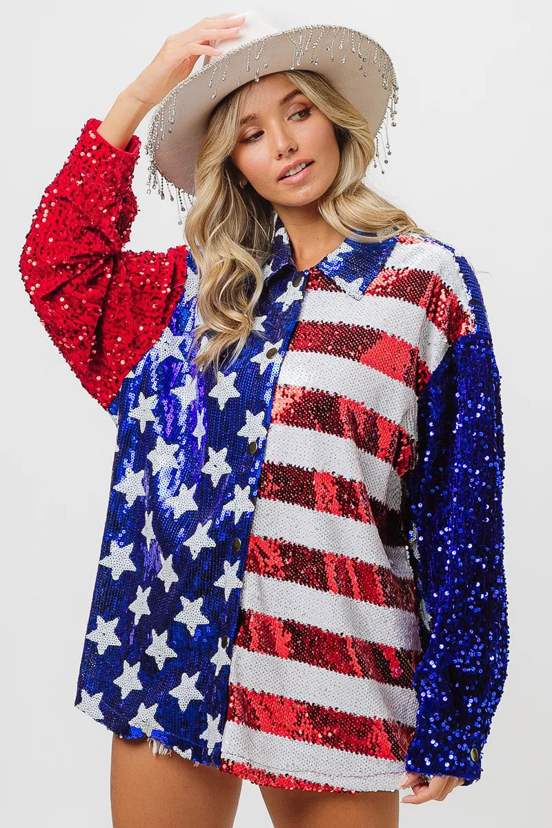 BiBi Velvet Sequin American Flag Shirt OutfitFlow