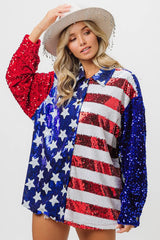 BiBi Velvet Sequin American Flag Shirt OutfitFlow