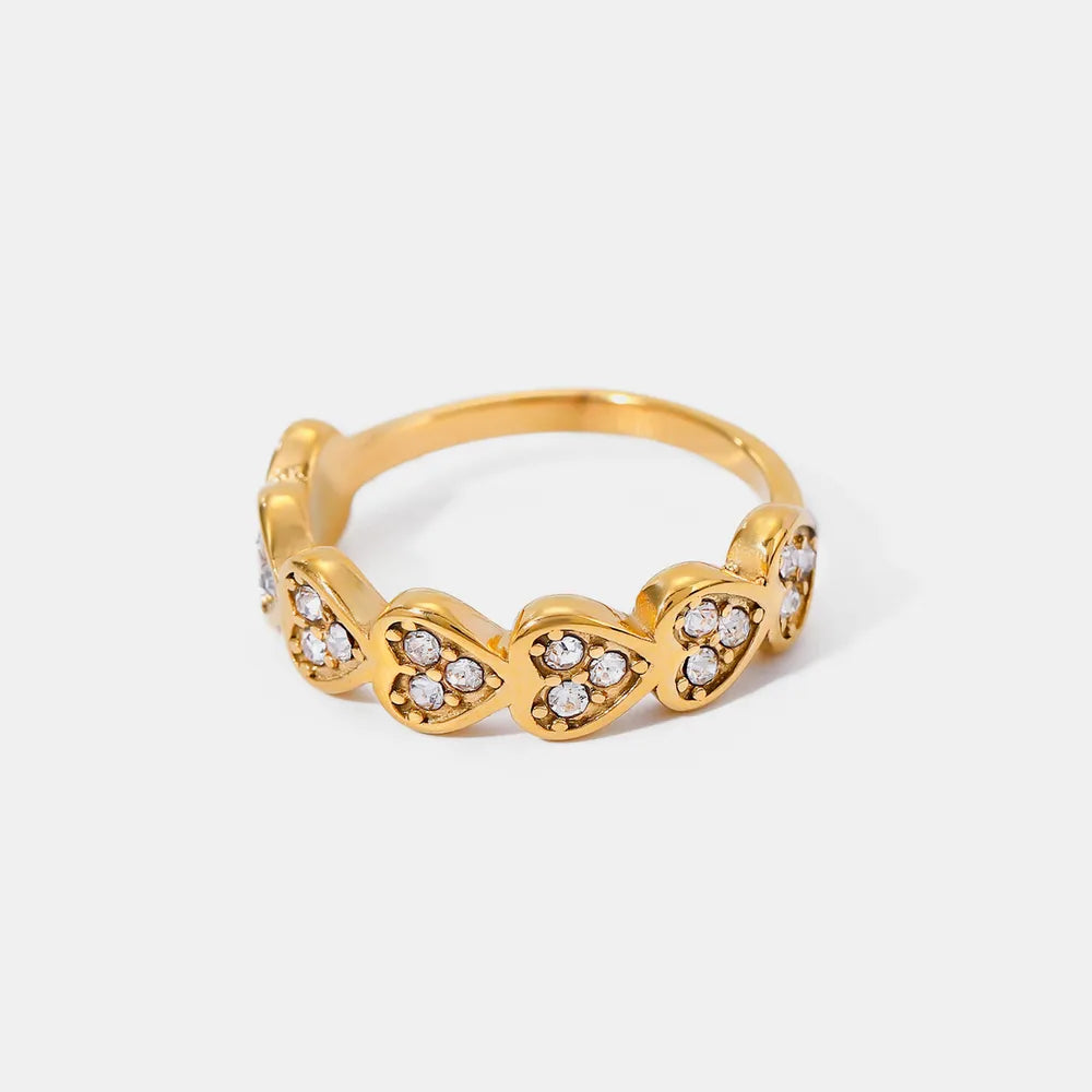 Stainless Steel Inlaid Zircon Heart Ring Gold 7 OutfitFlow