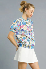 Umgee Retro Floral Puff Sleeve Top OutfitFlow