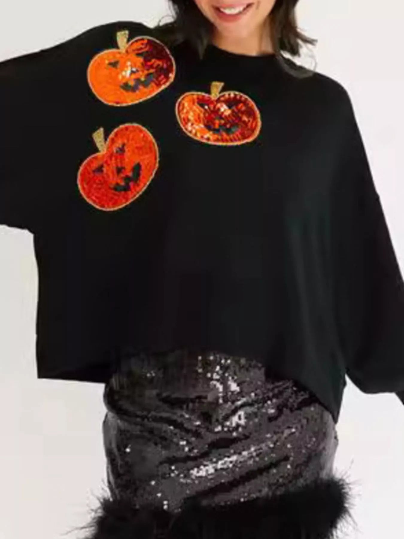 Halloween Pumpkin Round Neck Sweatshirt OutfitFlow