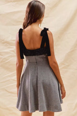 SO ME Houndstooth Fit Flare Mini Dress with Shoulder Tie OutfitFlow