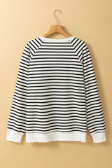 Outfit Flow - Slit Striped Round Neck Long Sleeve Sweatshirt