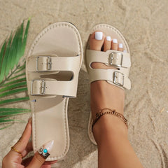 Open Toe Flats Sandals Beige OutfitFlow